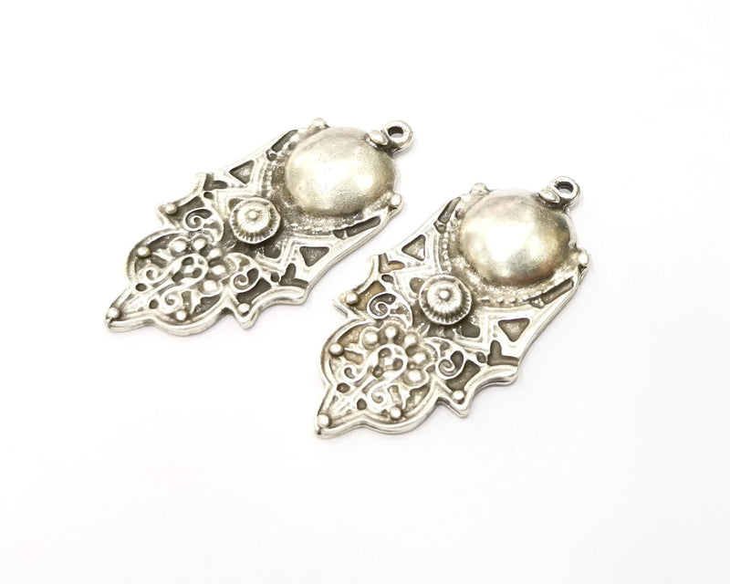 2 Silver Charms Antique Silver Plated Charms (47x22mm)  G17073