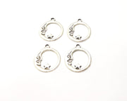 10 Moon and Star Charm Silver Charms Antique Silver Plated Metal (17x14mm) G17074