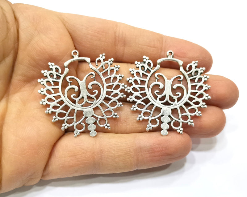 2 Silver Charms Antique Silver Plated Charms (42x41mm)  G17080