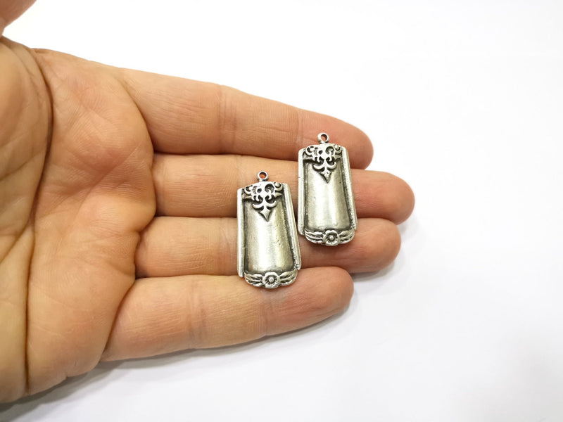 2 Silver Charms Antique Silver Plated Charms (33x18mm)  G17082