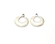 8 Silver Hammered Charms Antique Silver Plated Charms (19mm)  G17085