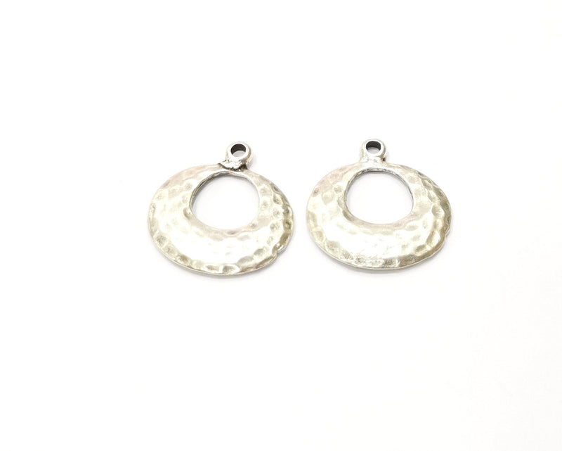 8 Silver Hammered Charms Antique Silver Plated Charms (19mm)  G17085