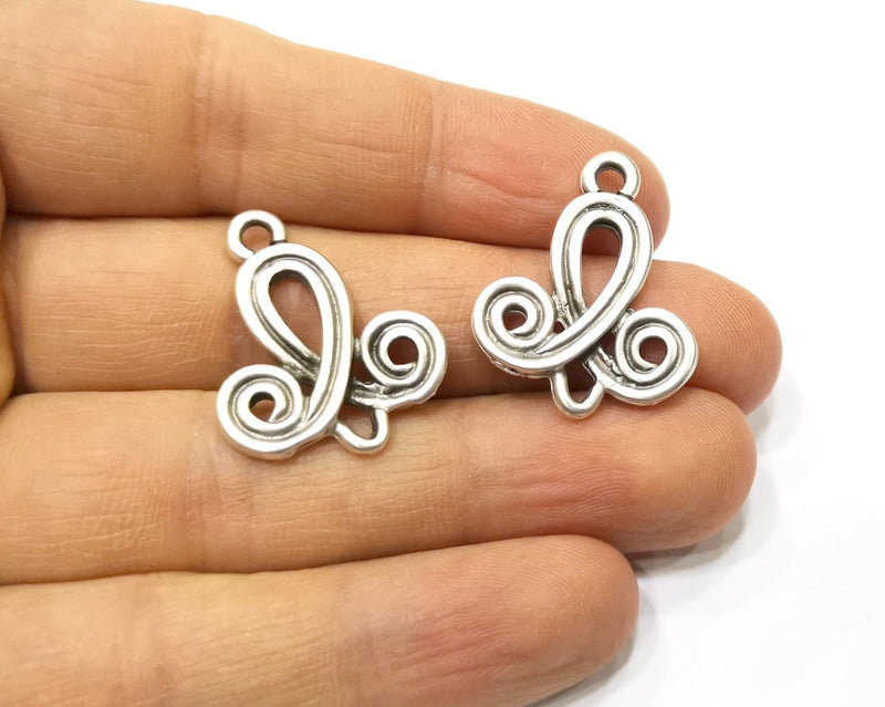 4 Silver Charms Connector Antique Silver Plated Charms (28x23mm)  G17086