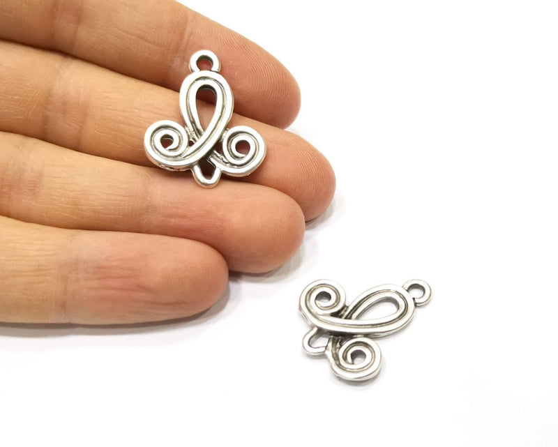4 Silver Charms Connector Antique Silver Plated Charms (28x23mm)  G17086
