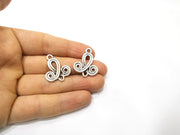 4 Silver Charms Connector Antique Silver Plated Charms (28x23mm)  G17086