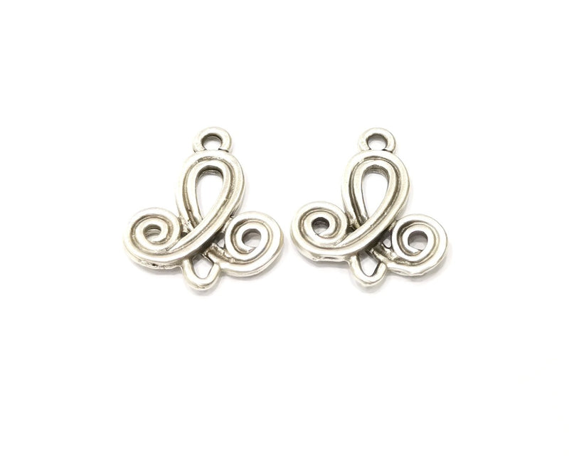 4 Silver Charms Connector Antique Silver Plated Charms (28x23mm)  G17086