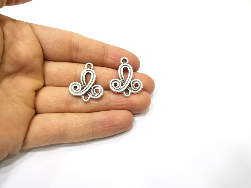4 Silver Charms Connector Antique Silver Plated Charms (28x23mm)  G17086