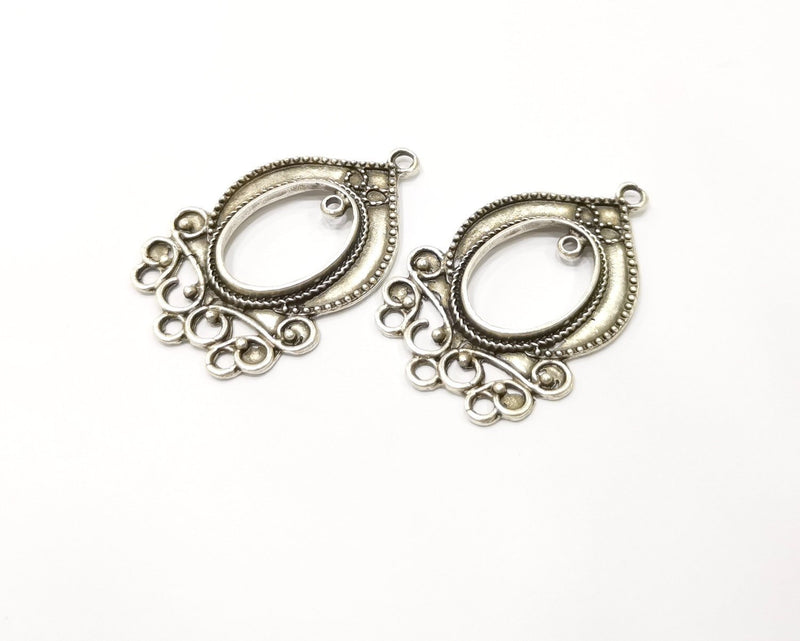 2 Silver Charms Connector Antique Silver Plated Charms (44x28mm)  G17087