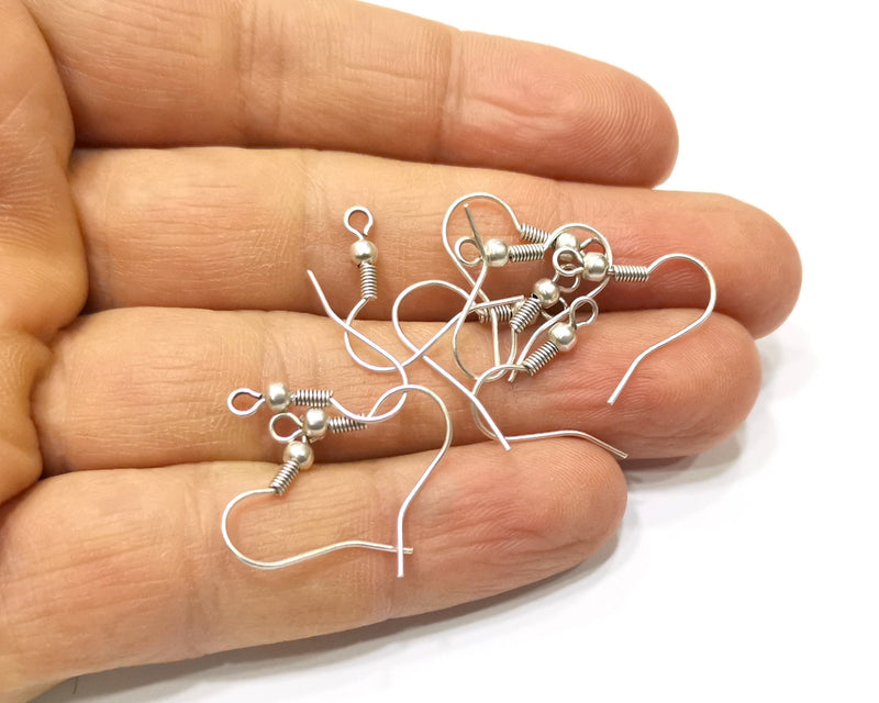 Earring Hook 20 Pcs (10 pairs)  Antique Silver Plated Brass Earring Hook ,Findings G17549