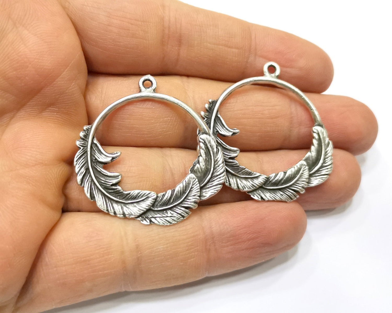 2 Leaf Charms Antique Silver Plated Charms (37mm)  G17099