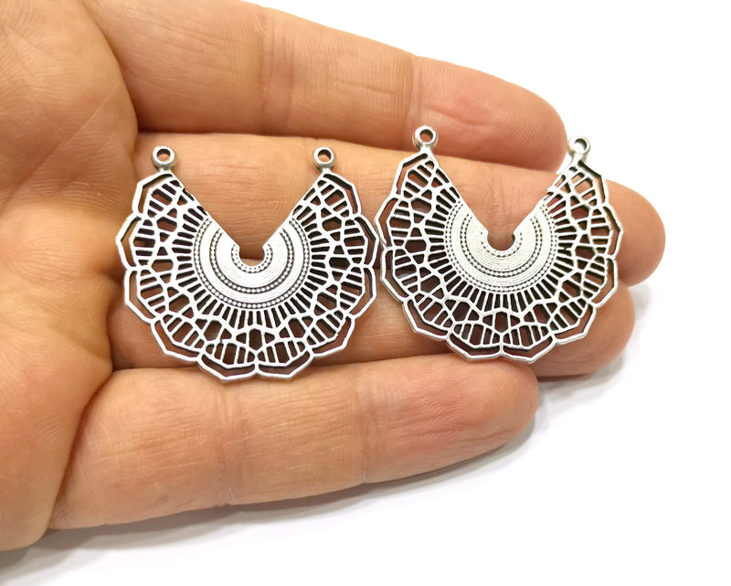 2 Silver Charms Antique Silver Plated Charms (36x33mm)  G17105