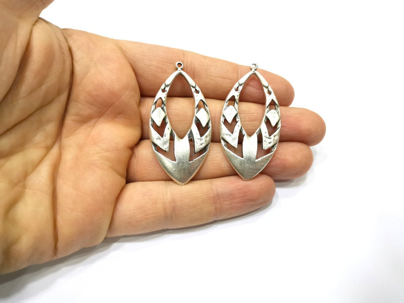 2 Silver Charms Antique Silver Plated Charms (50x25mm)  G17106