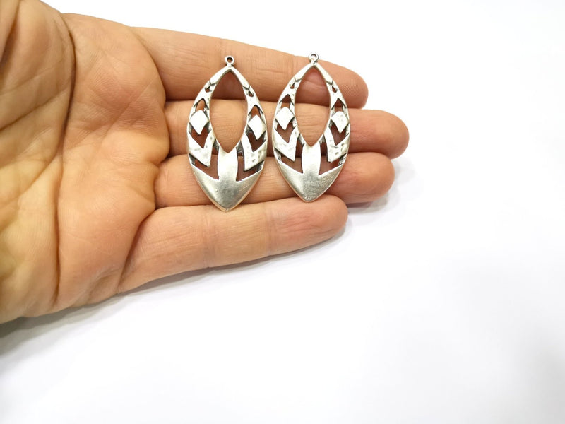 2 Silver Charms Antique Silver Plated Charms (50x25mm)  G17106