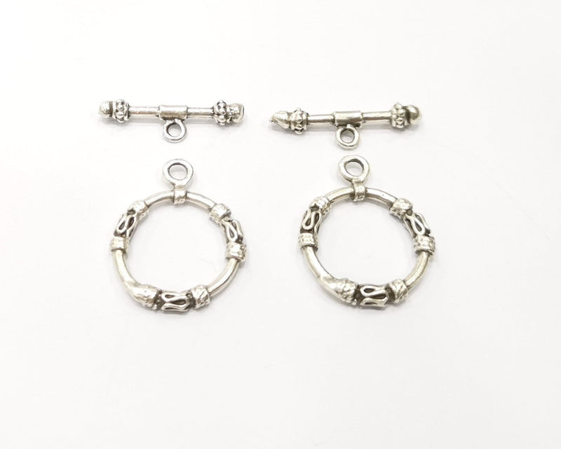 4 sets Toggle Clasps Antique Silver Plated Toggle Clasp Findings 25x20mm+23x6mm  G17107
