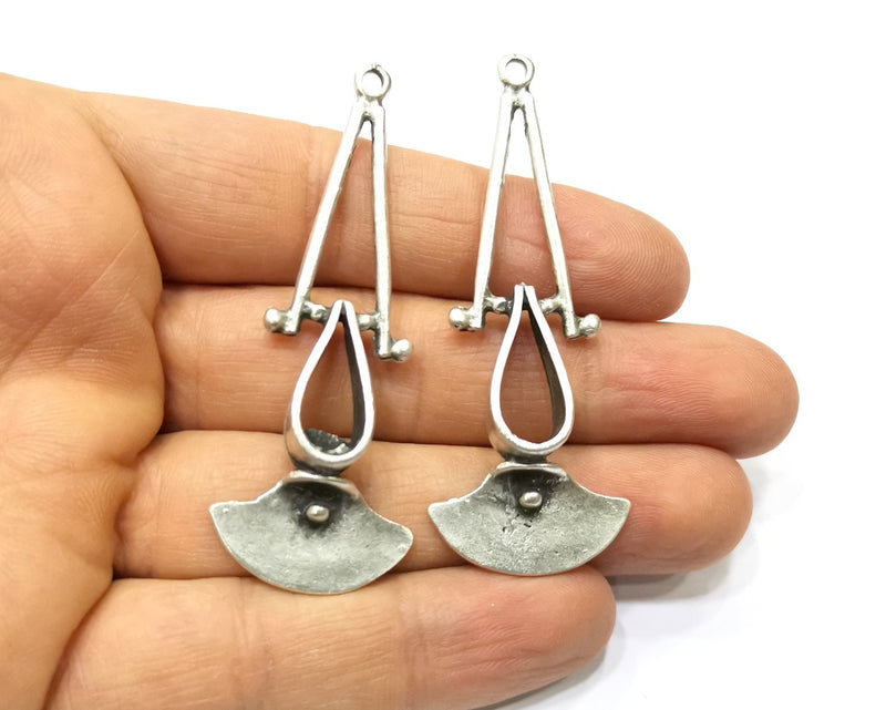 2 Silver Charms Antique Silver Plated Charms (66x24mm)  G17109