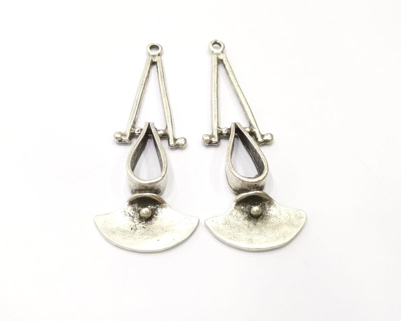 2 Silver Charms Antique Silver Plated Charms (66x24mm)  G17109