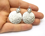 2 Silver Hammered Charms Antique Silver Plated Charms (41x29mm)  G17110