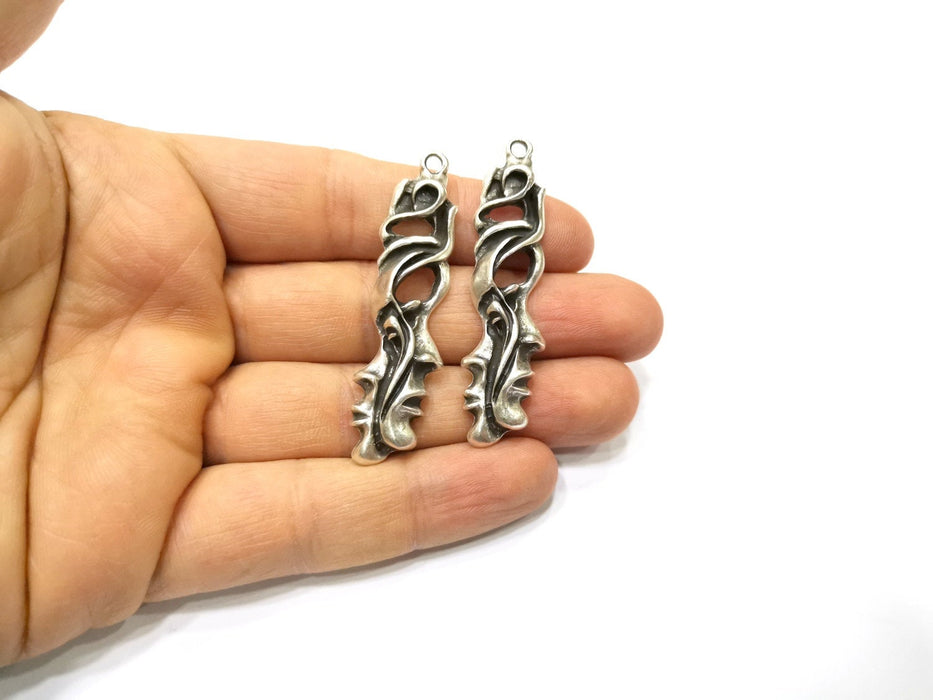 2 Silver Charms Antique Silver Plated Charms (57x15mm)  G17111