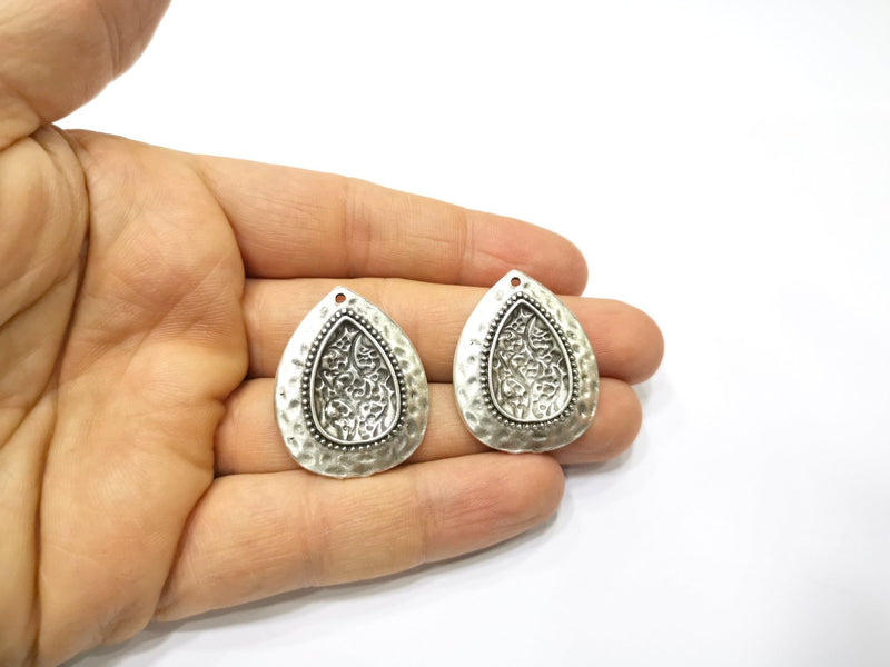 2 Silver Charms Antique Silver Plated Charms (34x27mm)  G17112