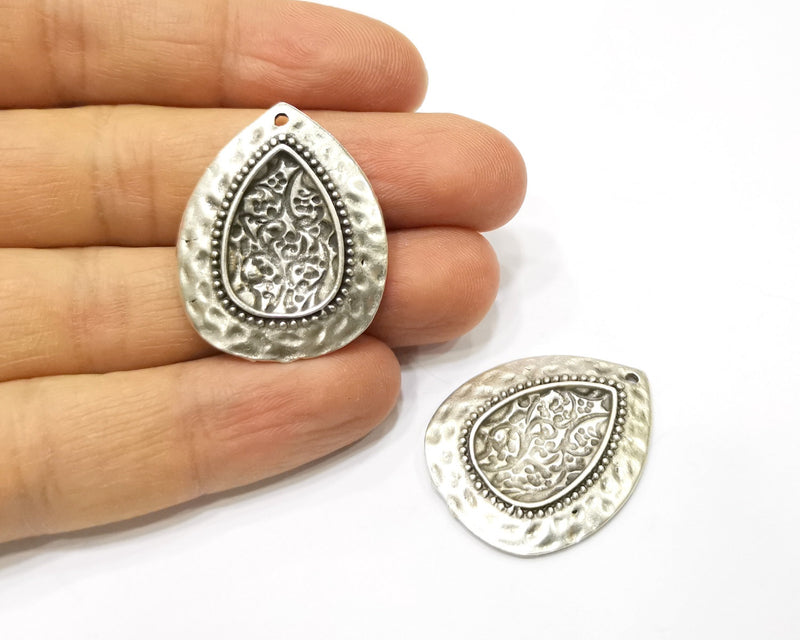 2 Silver Charms Antique Silver Plated Charms (34x27mm)  G17112