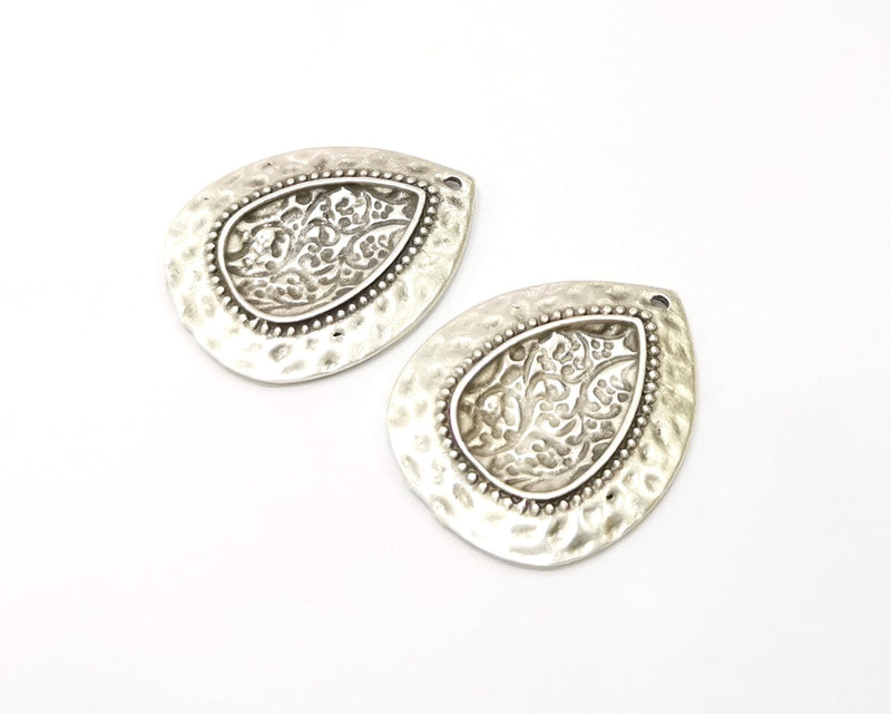 2 Silver Charms Antique Silver Plated Charms (34x27mm)  G17112
