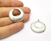 2 Silver Hammered Charms Antique Silver Plated Charms (30mm)  G17115