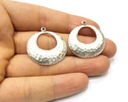2 Silver Hammered Charms Antique Silver Plated Charms (30mm)  G17115