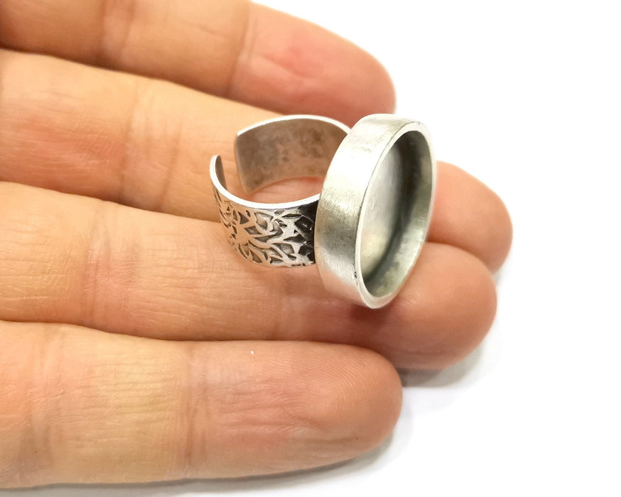 Silver Ring Blank Setting Cabochon Base inlay Ring Backs Mounting Adjustable Ring Base Bezel (20mm blank) Antique Silver Plated G17119