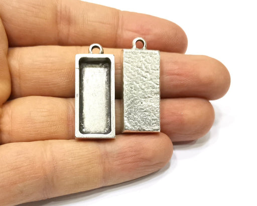 2 Silver Pendant Blank Base inlay Blank Resin Bezel Mosaic Mountings Antique Silver Plated Metal (25x10 mm blank )  G17630