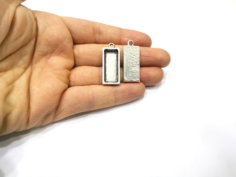 2 Silver Pendant Blank Base inlay Blank Resin Bezel Mosaic Mountings Antique Silver Plated Metal (25x10 mm blank )  G17630