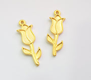 4 Tulip Charms Gold Plated Charms  (36x12mm)  G17511
