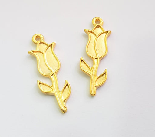 4 Tulip Charms Gold Plated Charms  (36x12mm)  G17511