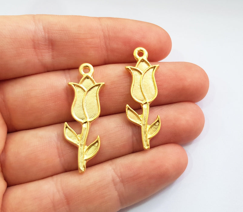 4 Tulip Charms Gold Plated Charms  (36x12mm)  G17511