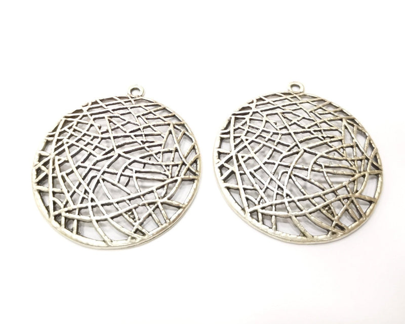 2 Silver Charms Antique Silver Plated Charms (48mm)  G17517