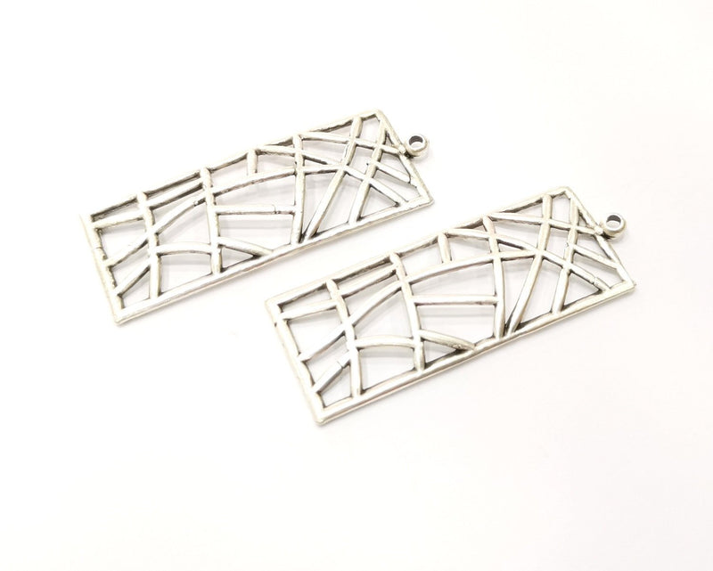 2 Silver Charms Antique Silver Plated Charms (50x18mm)  G17520