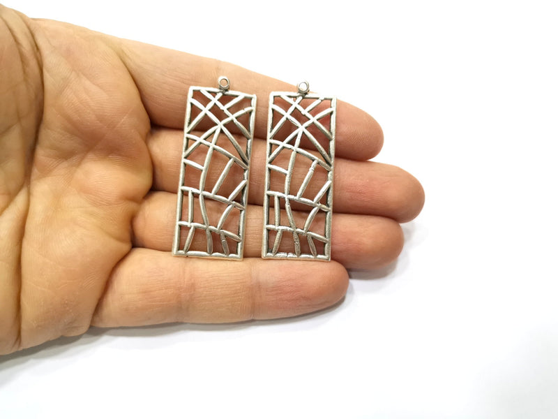 2 Silver Charms Antique Silver Plated Charms (50x18mm)  G17520