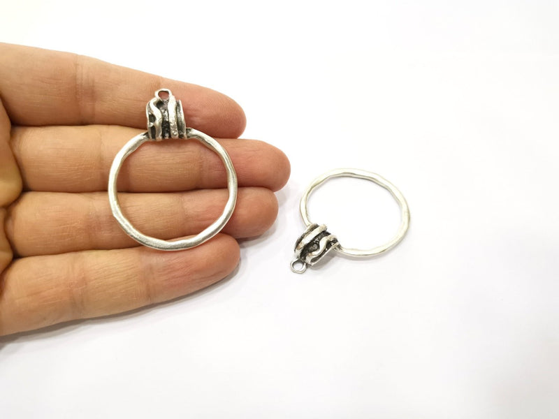 2 Silver Charms Antique Silver Plated Charms (48x36mm)  G17523