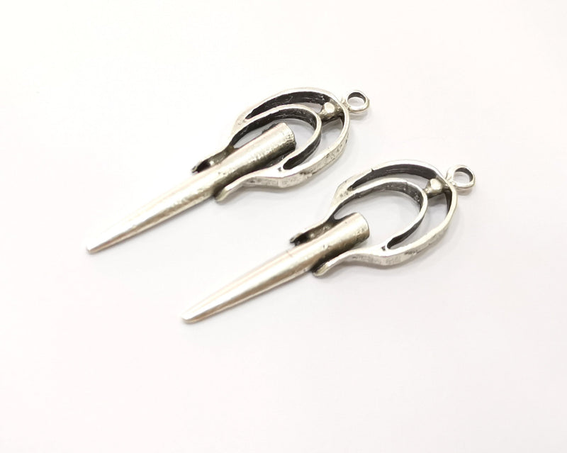 2 Silver Charms Antique Silver Plated Charms (56x16mm)  G17524