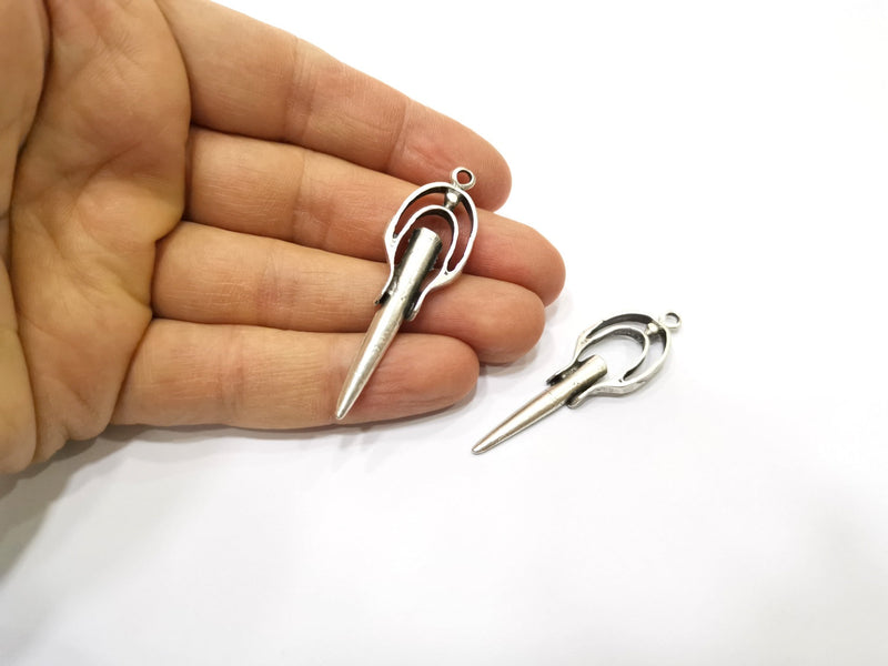 2 Silver Charms Antique Silver Plated Charms (56x16mm)  G17524