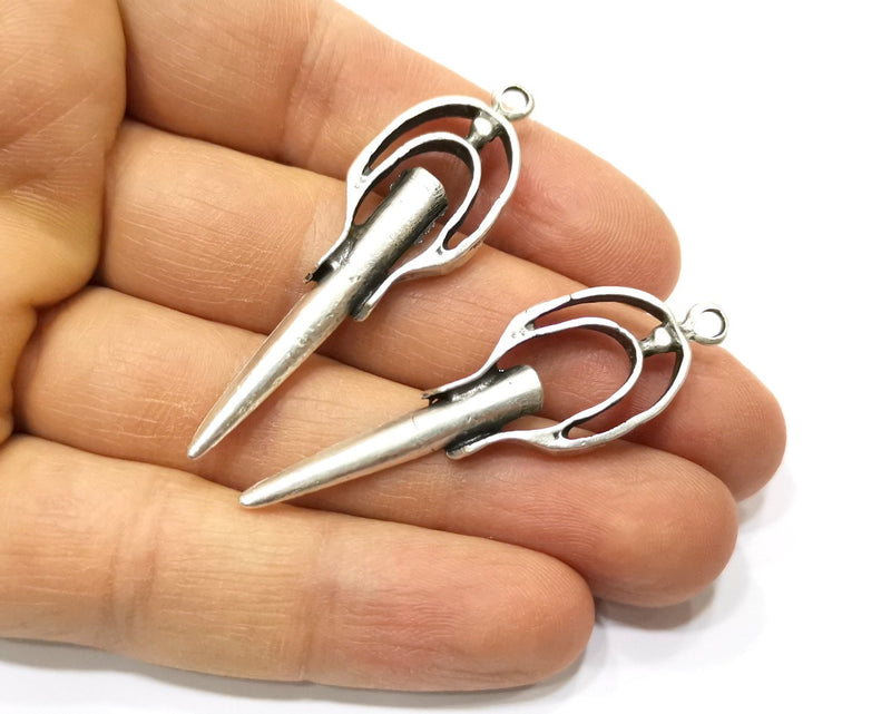 2 Silver Charms Antique Silver Plated Charms (56x16mm)  G17524