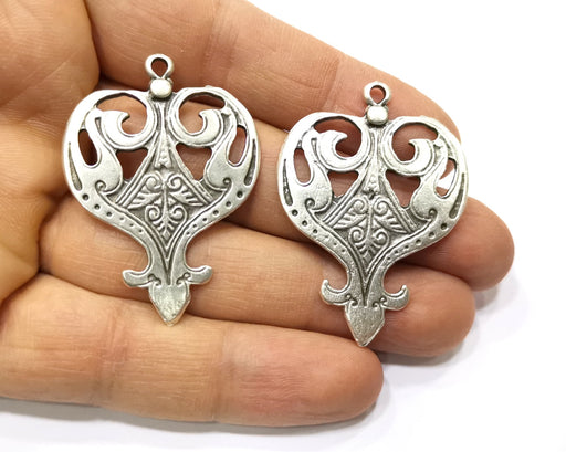 2 Silver Charms Antique Silver Plated Charms (47x34mm)  G17526