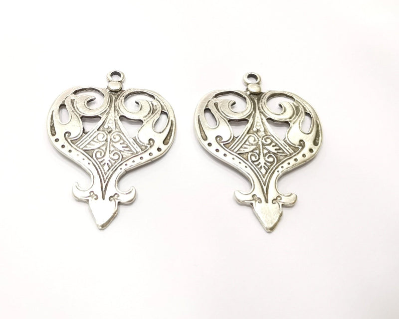 2 Silver Charms Antique Silver Plated Charms (47x34mm)  G17526