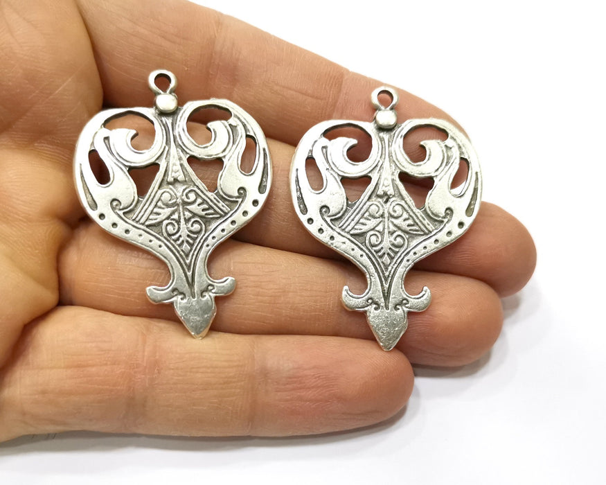 2 Silver Charms Antique Silver Plated Charms (47x34mm)  G17526