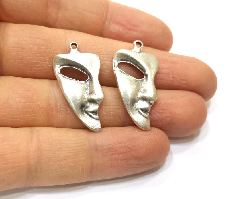 4 Mask Charms Antique Silver Plated Charms (31x16mm)  G17528