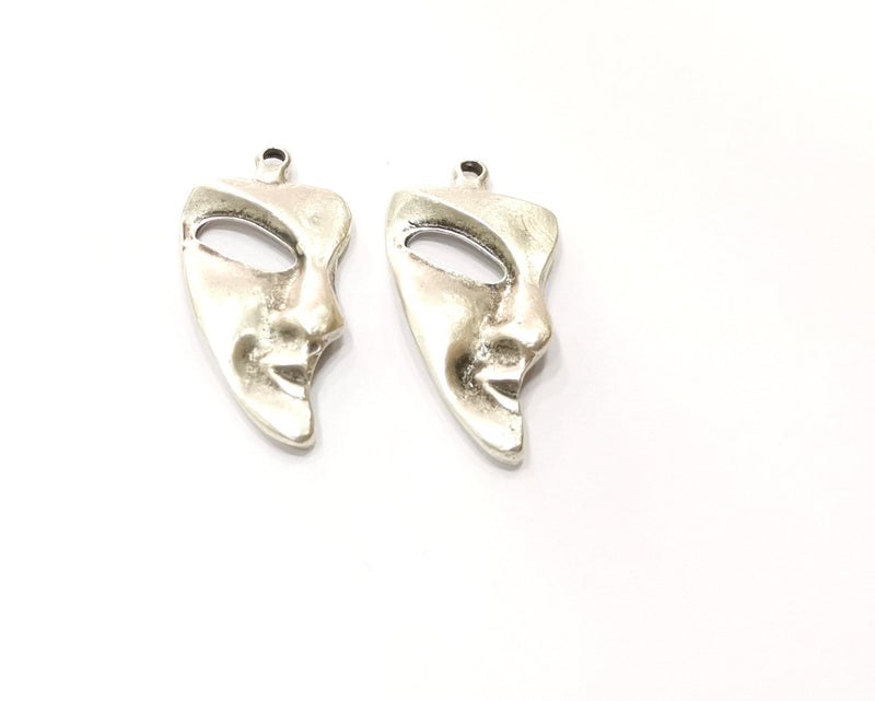 4 Mask Charms Antique Silver Plated Charms (31x16mm)  G17528
