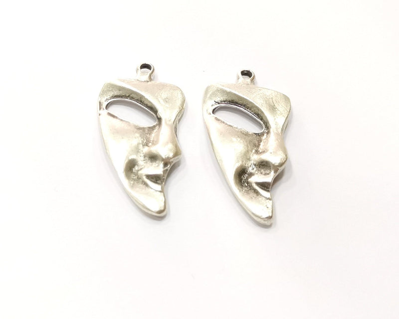 4 Mask Charms Antique Silver Plated Charms (31x16mm)  G17528