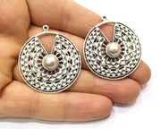 2 Silver Charms Antique Silver Plated Charms (36mm)  G17530