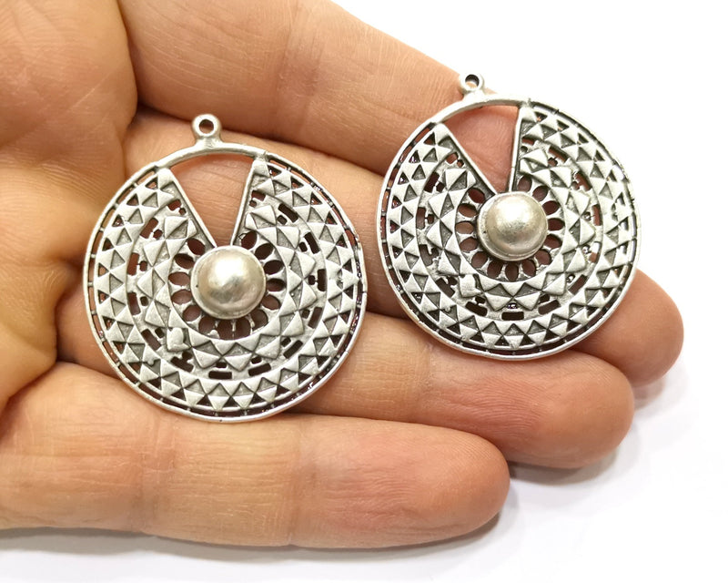 2 Silver Charms Antique Silver Plated Charms (36mm)  G17530