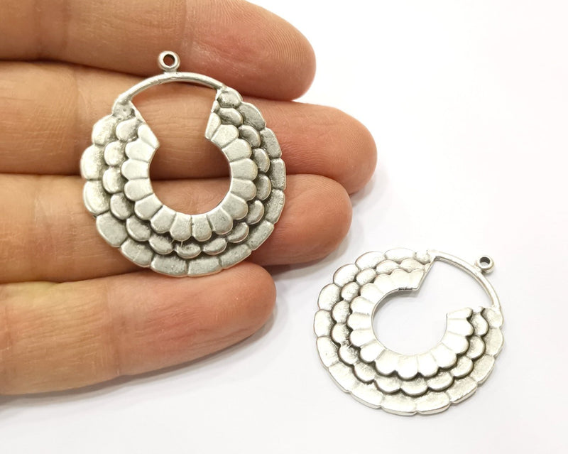 2 Silver Charms Antique Silver Plated Charms (34mm)  G17533