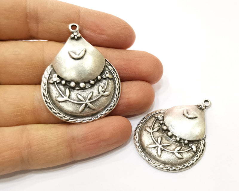 2 Silver Charms Antique Silver Plated Charms (47x35mm)  G17537